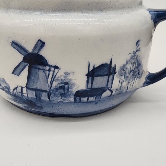 Blue and White Porcelain Cream and Sugar Bowl Nautical Lighthouse Sailboat VTG - Picture 10 of 11